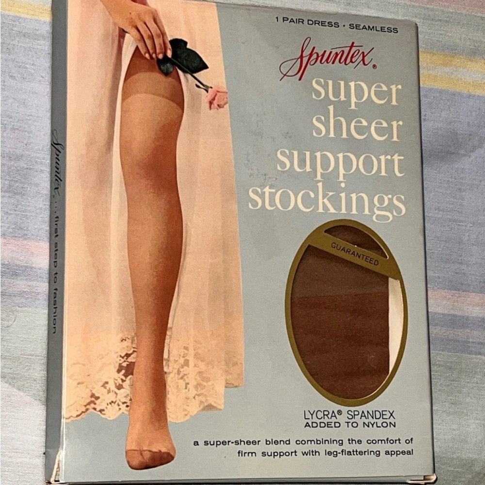 VTG 1970s Spuntex Super Sheer Support Stockings, Nylons Pantyhose Lycra Spandex